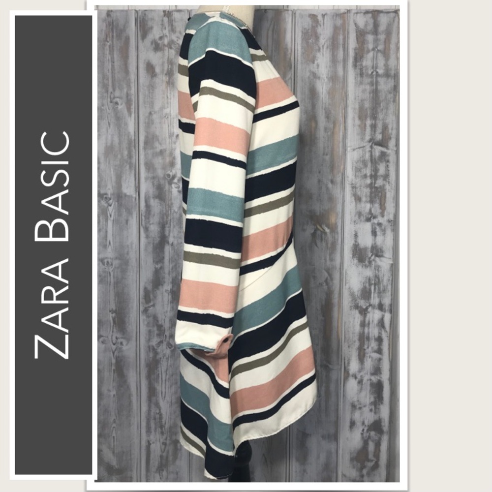 Zara Basic Long Sleeve Striped Flounce Dress Crea… - image 8